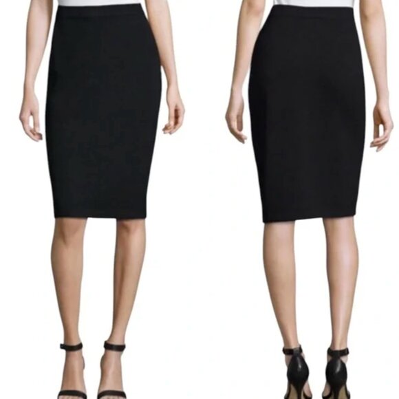 St. John Caviar Wool Blend Black Santana Knit Pencil Skirt Size 2 Career - Picture 1 of 6